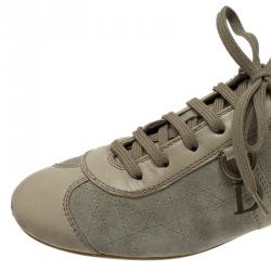 Pre Owned حذاء رياضي ديور جلد بيج وسويدي كاناج برباط مقاس 39