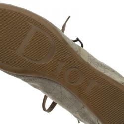 Pre Owned حذاء رياضي ديور جلد بيج وسويدي كاناج برباط مقاس 39