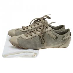 Pre Owned حذاء رياضي ديور جلد بيج وسويدي كاناج برباط مقاس 39