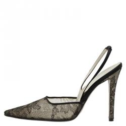 Dior Black Lace and Satin Pointed Slingback Sandals Size 37.5