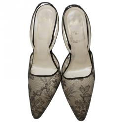 Dior Black Lace and Satin Pointed Slingback Sandals Size 37.5