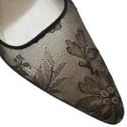 Dior Black Lace and Satin Pointed Slingback Sandals Size 37.5