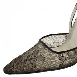 Dior Black Lace and Satin Pointed Slingback Sandals Size 37.5