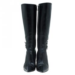 Pre Owned Dior Black Leather "I Love" Knee Boots Size 37