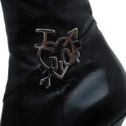 Pre Owned Dior Black Leather "I Love" Knee Boots Size 37