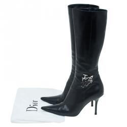 Pre Owned Dior Black Leather "I Love" Knee Boots Size 37