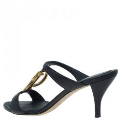 Pre Owned Dior Black Leather 'CD' Logo Sandals Size 37.5