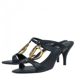 Pre Owned Dior Black Leather 'CD' Logo Sandals Size 37.5