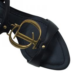 Pre Owned Dior Black Leather 'CD' Logo Sandals Size 37.5