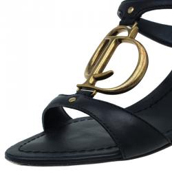 Pre Owned Dior Black Leather 'CD' Logo Sandals Size 37.5