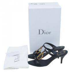 Pre Owned Dior Black Leather 'CD' Logo Sandals Size 37.5