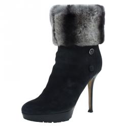 مملوكة مسبقًا Dior Black Nubuck and Fur Ankle Boots Size 38.5