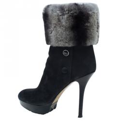 مملوكة مسبقًا Dior Black Nubuck and Fur Ankle Boots Size 38.5