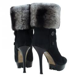 مملوكة مسبقًا Dior Black Nubuck and Fur Ankle Boots Size 38.5