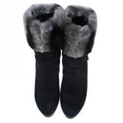 مملوكة مسبقًا Dior Black Nubuck and Fur Ankle Boots Size 38.5