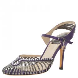مملوكة مسبقًا صندل ديور بنفسجي كريستال مزخرف على شرائط ساتان مقاس 37