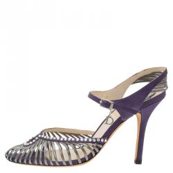 مملوكة مسبقًا صندل ديور بنفسجي كريستال مزخرف على شرائط ساتان مقاس 37