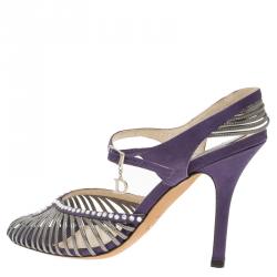 مملوكة مسبقًا صندل ديور بنفسجي كريستال مزخرف على شرائط ساتان مقاس 37