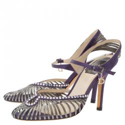 مملوكة مسبقًا صندل ديور بنفسجي كريستال مزخرف على شرا ئط ساتان مقاس 37