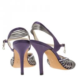 مملوكة مسبقًا صندل ديور بنفسجي كريستال مزخرف على شرائط ساتان مقاس 37