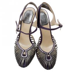 مملوكة مسبقًا صندل ديور بنفسجي كريستال مزخرف على شرائط ساتان مقاس 37