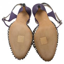 مملوكة مسبقًا صندل ديور بنفسجي كريستال مزخرف على شرائط ساتان مقاس 37