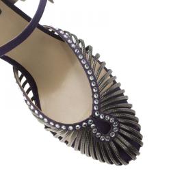 مملوكة مسبقًا صندل ديور بنفسجي كريستال مزخرف على شرائط ساتان مقاس 37