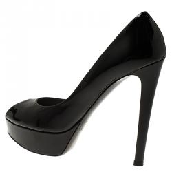 Pre Owned حذاء كعب عالي ديور نعل سميك ومقدمة مفتوحة جلد لامع أسود مقاس 38.5