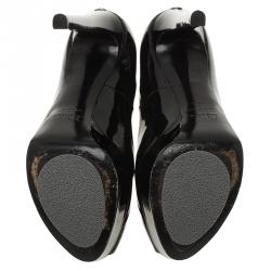 Pre Owned حذاء كعب عالي ديور نعل سميك ومقدمة مفتوحة جلد لامع أسود مقاس 38.5