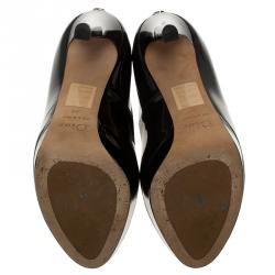 مملوكة مسبقًا حذاء كعب عالي ديور نعل سميك ومقدمة مفتوحة جلد لامع أسود مقاس 36