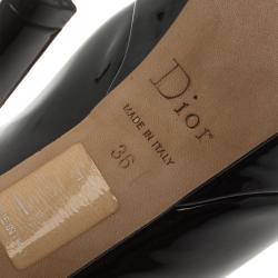 مملوكة مسبقًا حذاء كعب عالي ديور نعل سميك ومقدمة مفتوحة جلد لامع أسود مقاس 36