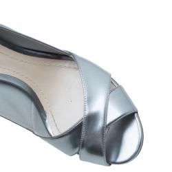Dior Silver Metallic Leather Cannage Heel Criss Cross Pumps Size 39 ...