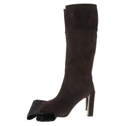 مملوكة مسبقًا Dior Brown Suede Knee Boots Size 40.5