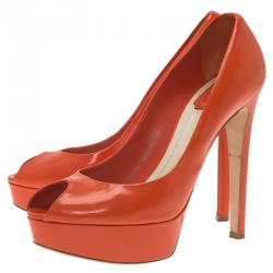 Pre Owned حذاء كعب عالي ديور ميس ديور بنعل سميك ومقدمة مفتوحة جلد برتقالي مقاس 38
