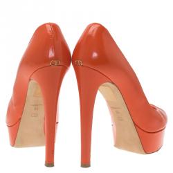 Pre Owned حذاء كعب عالي ديور ميس ديور بنعل سميك ومقدمة مفتوحة جلد برتقالي مقاس 38