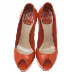 Pre Owned حذاء كعب عالي ديور ميس ديور بنعل سميك ومقدمة مفتوحة جلد برتقالي مقاس 38