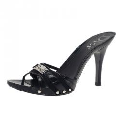 Pre Owned Dior Black Patent Slides Size 40
