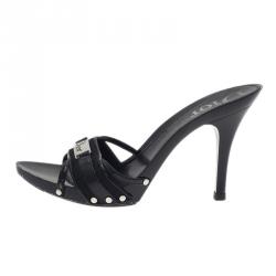 Pre Owned Dior Black Patent Slides Size 40