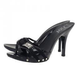 Pre Owned Dior Black Patent Slides Size 40