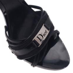 Pre Owned Dior Black Patent Slides Size 40