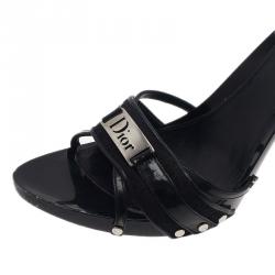 Pre Owned Dior Black Patent Slides Size 40