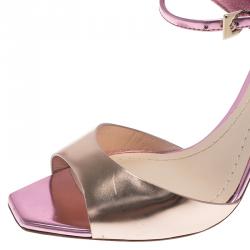 مملوكة مسبقًا Dior Two Tone Metallic Leather Mary Jane Sandals Size 38