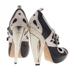 Pre Owned Dior Black and White Leather Mary Jane Pumps Size 36.5