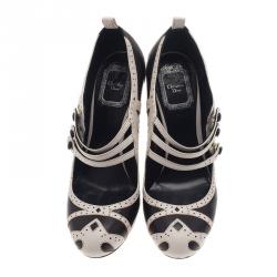 Pre Owned Dior Black and White Leather Mary Jane Pumps Size 36.5