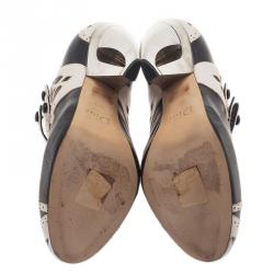 Pre Owned Dior Black and White Leather Mary Jane Pumps Size 36.5