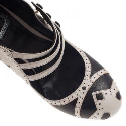 Pre Owned Dior Black and White Leather Mary Jane Pumps Size 36.5