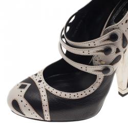 Pre Owned Dior Black and White Leather Mary Jane Pumps Size 36.5