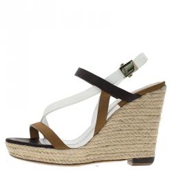 مملوكة مسبقًا Dior Tricolor Leather Ankle Strap Espadrille Wedge Sandals Size 38