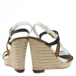 مملوكة مسبقًا Dior Tricolor Leather Ankle Strap Espadrille Wedge Sandals Size 38