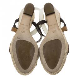 مملوكة مسبقًا Dior Tricolor Leather Ankle Strap Espadrille Wedge Sandals Size 38